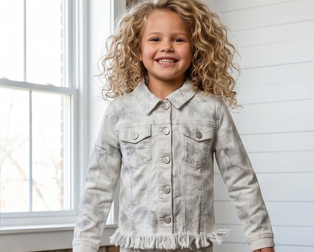 Kids City Scout Winter Camo Fringe Button Denim Jacket