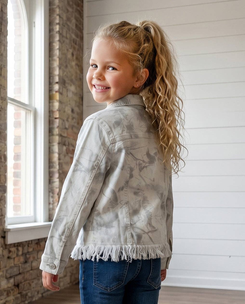 Kids City Scout Winter Camo Fringe Button Denim Jacket