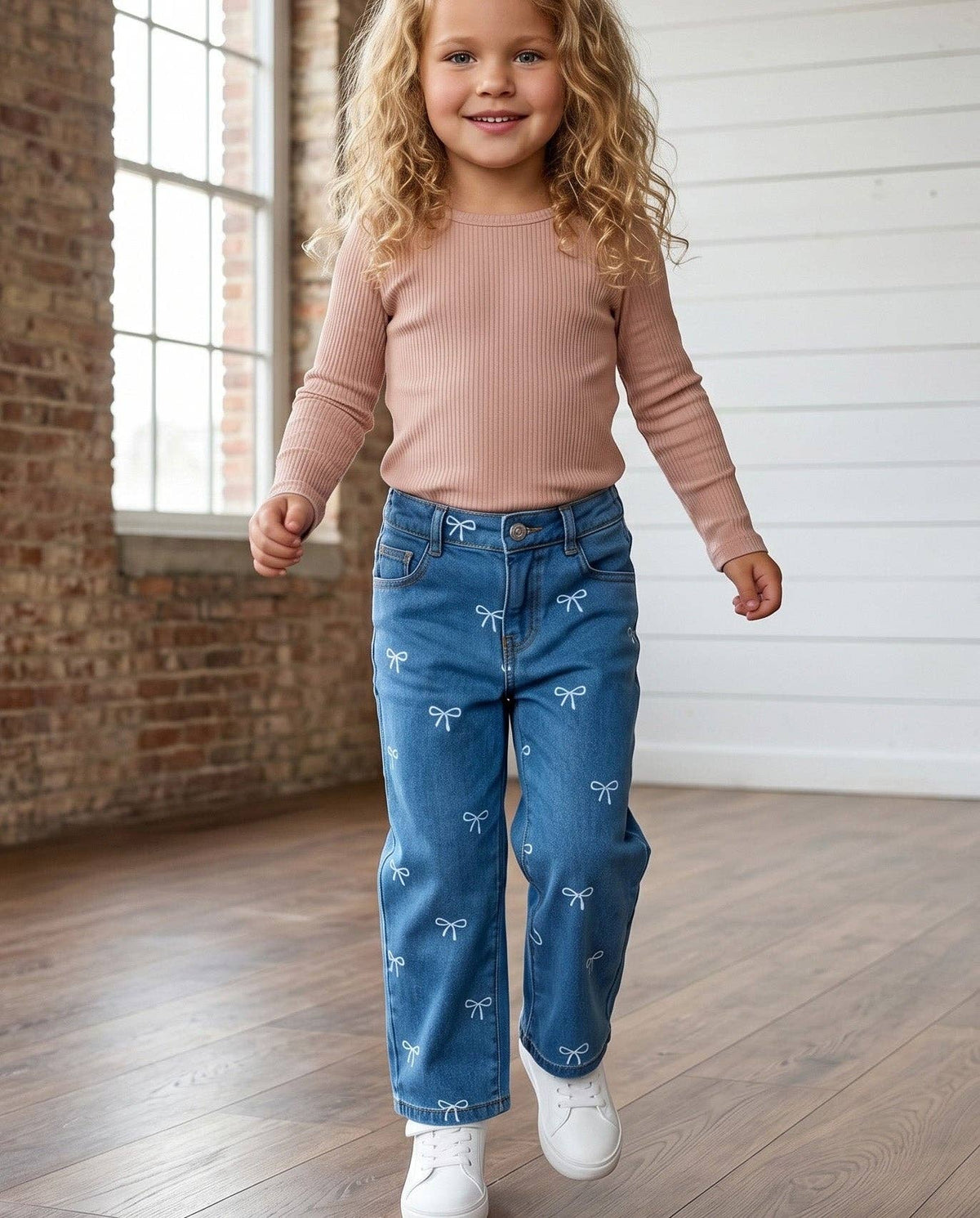 Kids Bow Belle Medium Wash Denim Jeans