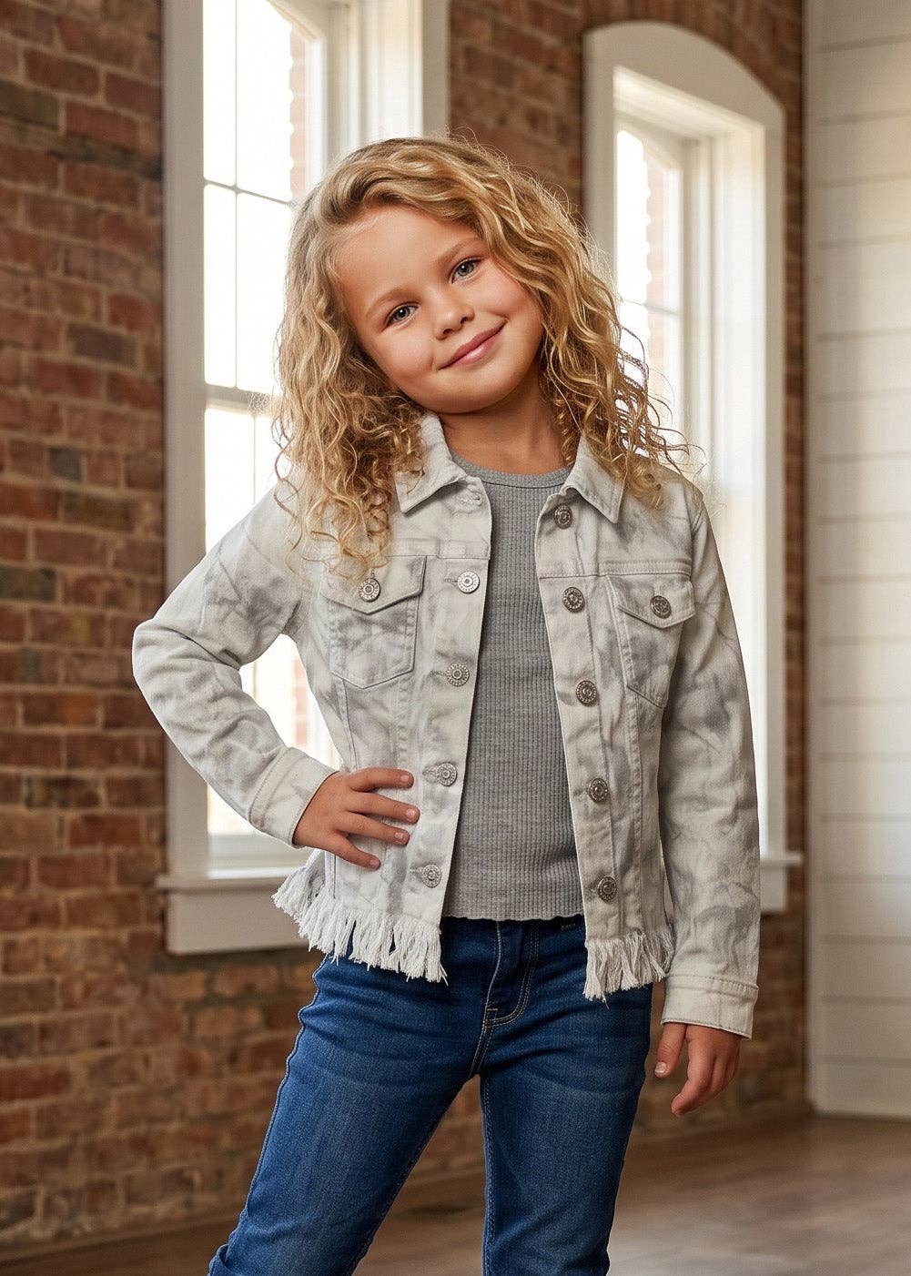 Kids City Scout Winter Camo Fringe Button Denim Jacket