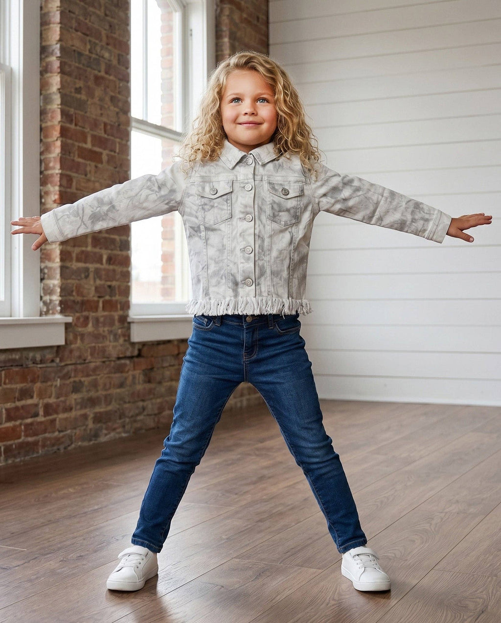 Kids City Scout Winter Camo Fringe Button Denim Jacket